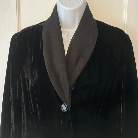 J Jill Velvet Jacket Long Chiffon Shawl Collar Peplum Blazer Medium Black Artsy - Picture 4 of 17